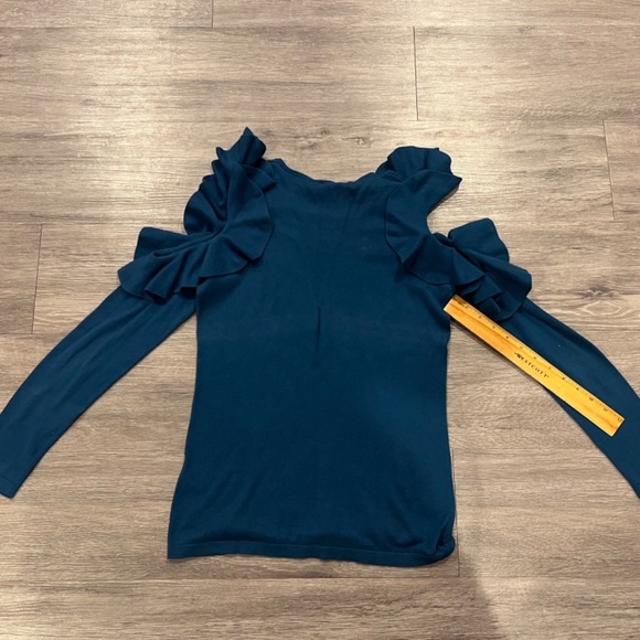 Cece cold shoulder ruffle teal knit sweater (XS) - Picture 9 of 9
